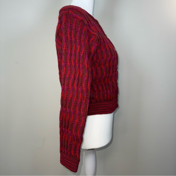Liz Claiborne Vintage 100% Wool Cable Knit Cardigan, Petite L, Bold Retro - Picture 7 of 13